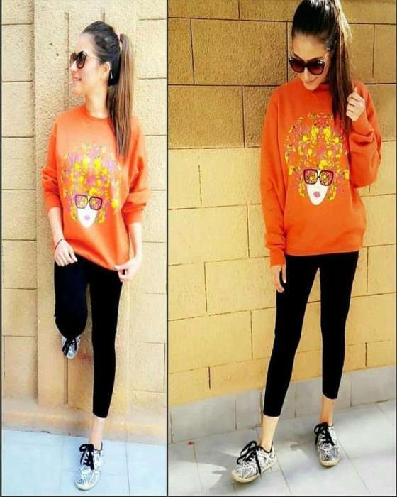 ORANGE PRINTED Sweat Shirt For womens - DENIMS - Hoodies & Sweatshirts - 