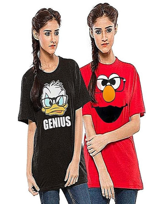 Pack of 2 - Black and Red Printed T - Shirts For Her - DENIMS - Tops & T - Shirts - 