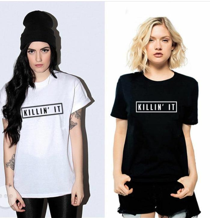 Pack of - 2 Black and White Cotton Printed Tshirts For Women - DENIMS - Tops & T - Shirts - 