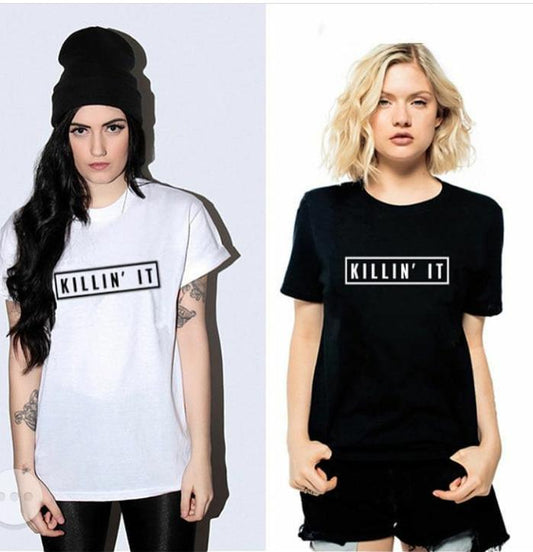 Pack of - 2 Black and White Cotton Printed Tshirts For Women - DENIMS - Tops & T - Shirts - 