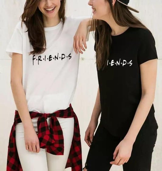 Pack of 2 - Black and White Friends Cotton Printed T - Shirts For Women - DENIMS - Tops & T - Shirts - 