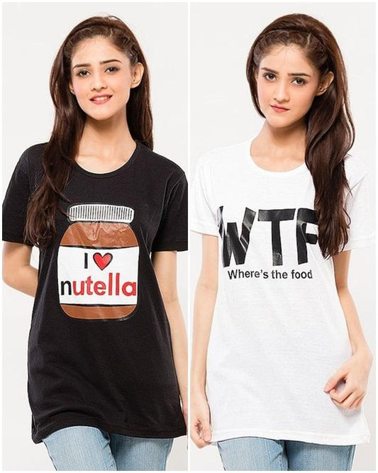 Pack of 2 - Black and White Printed T - Shirt For Her - DENIMS - Tops & T - Shirts - 
