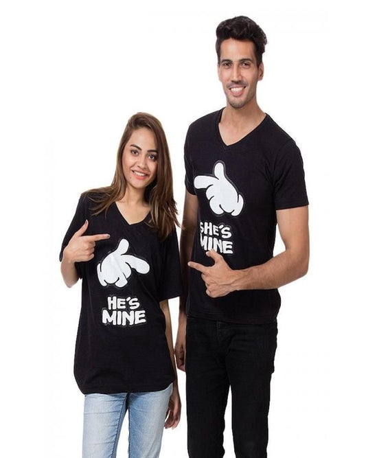 Pack of 2 - Black Cotton Printed T - Shirts for Couple - DENIMS - Tops & T - Shirts - 