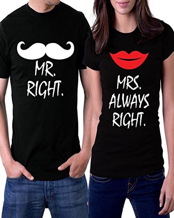 Pack of 2 - Black Cotton Printed T - Shirts for Couples - DENIMS - Tops & T - Shirts - 