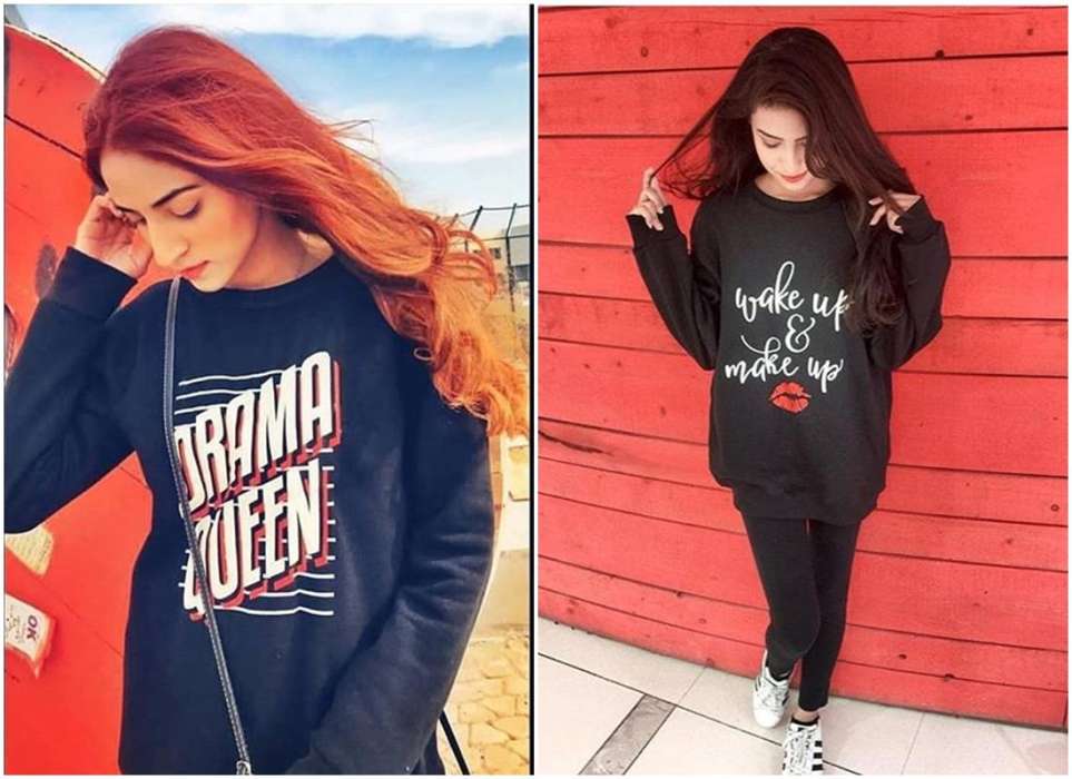 Pack of 2 Black Drama Queen and Black Wakeup and Makeup Printed Sweatshirts For Women s - DENIMS - Hoodies & Sweatshirts - 