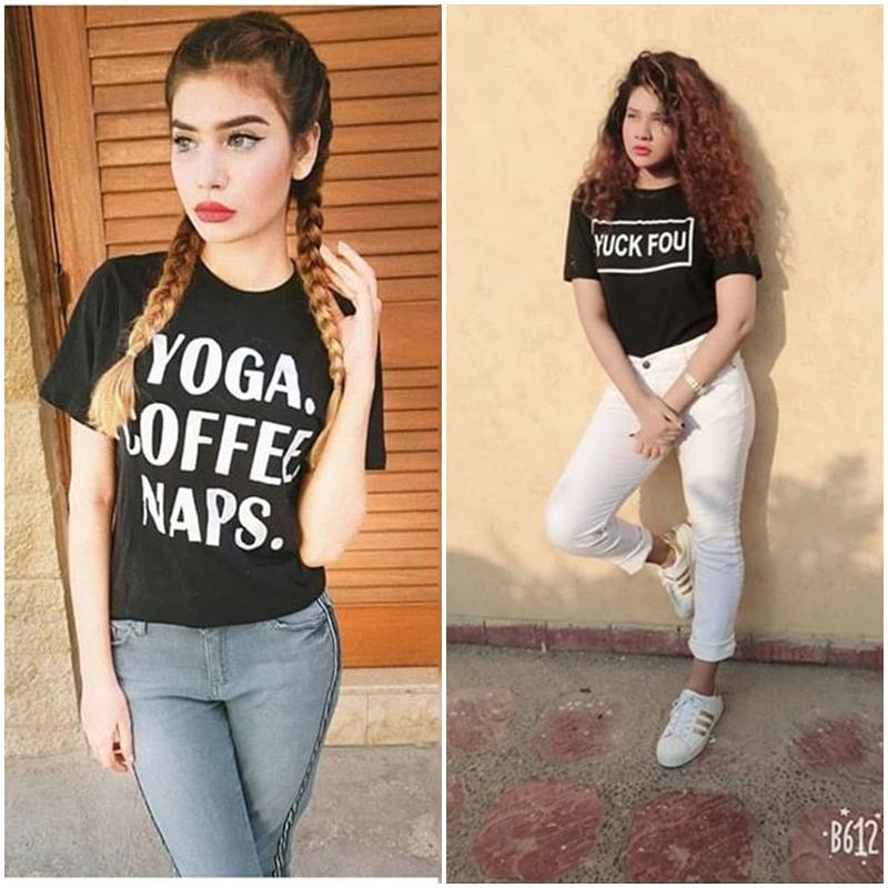 Pack Of 2 - Black Yoga Power Nap and Black Yuck Fou Cotton Printed T - Shirt - DENIMS - Tops & T - Shirts - 