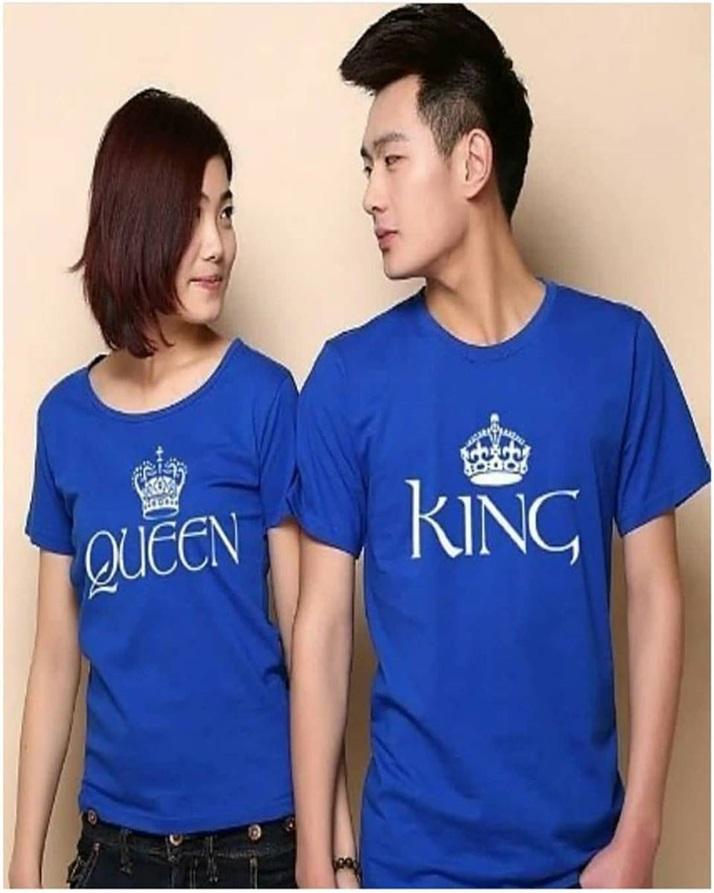 Pack Of 2 - Blue Cotton Printed T - Shirts For Couples - DENIMS - Tops & T - Shirts - 