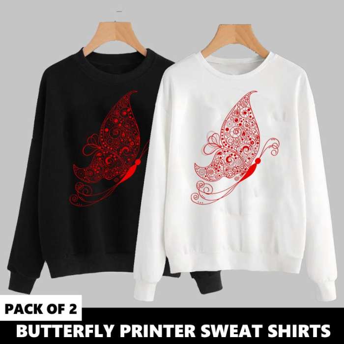 PACK OF 2 BUTTERFLY PRINTED SWEAT SHIRTS - DENIMS - Hoodies & Sweatshirts - 