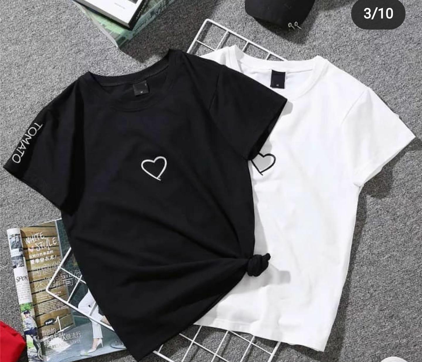 Pack of 2 Heart Printed Cotton Halfsleeves Oneck Tshirt - DENIMS - Tops & T - Shirts - 