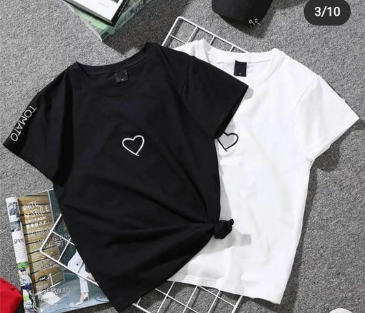 Pack of 2 Heart Printed Cotton Halfsleeves Oneck Tshirt - DENIMS - Tops & T - Shirts - 