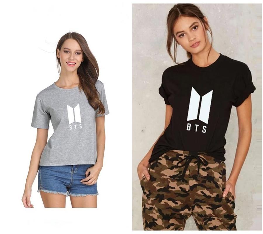 Pack of 2 - Heather Grey BTS and Black BTS Printed T - Shirts For Women - DENIMS - Tops & T - Shirts - 
