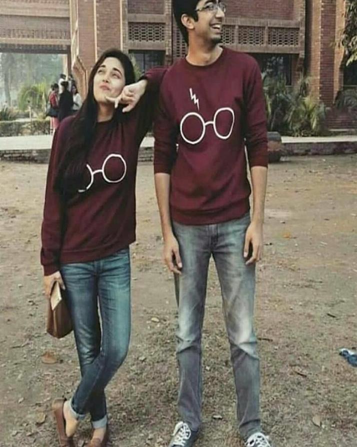 Pack Of 2 - Maroon Cotton Printed T - Shirts For Couples - DENIMS - Tops & T - Shirts - 