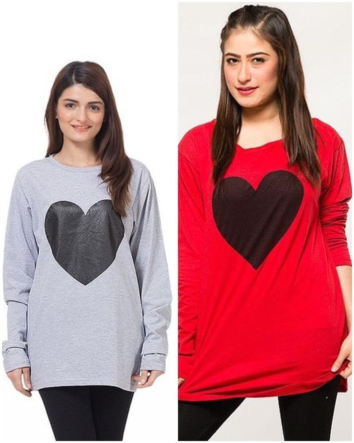 Pack of 2 - Printed T - Shirts For Her - Grey and Red - DENIMS - Tops & T - Shirts - 