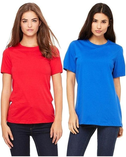 Pack of 2 - Red and Royal Blue Cotton T - shirts For Women - DENIMS - Tops & T - Shirts - 