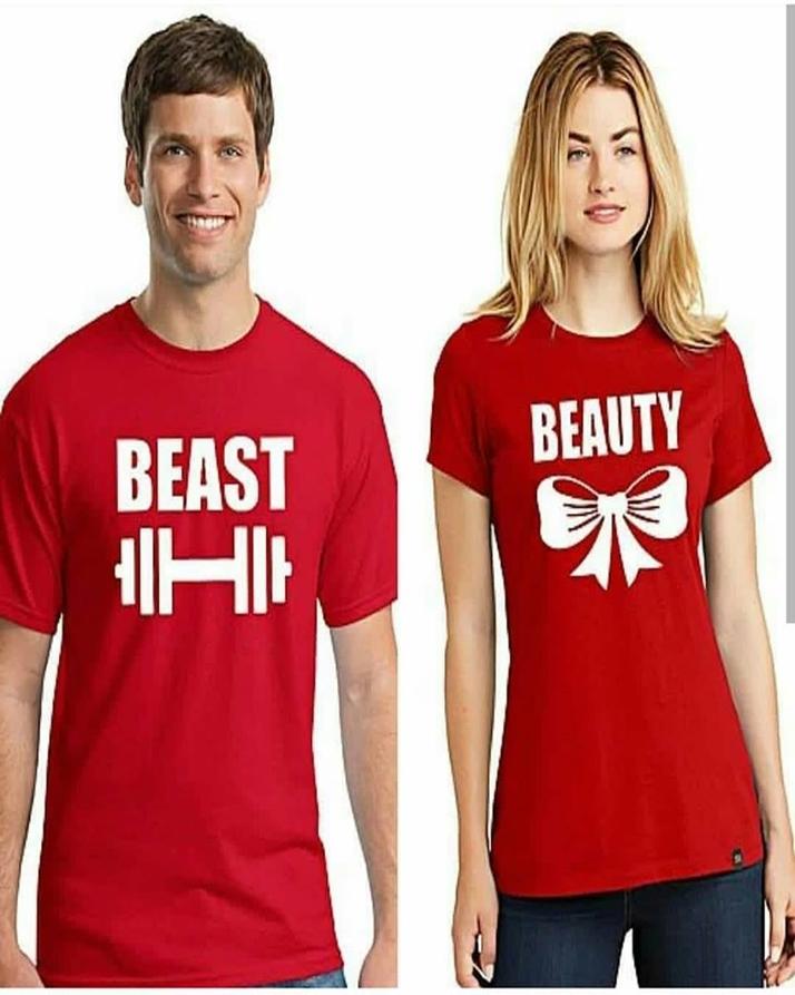 Pack Of 2 - Red Cotton Printed T - Shirts For Couples - DENIMS - Tops & T - Shirts - 