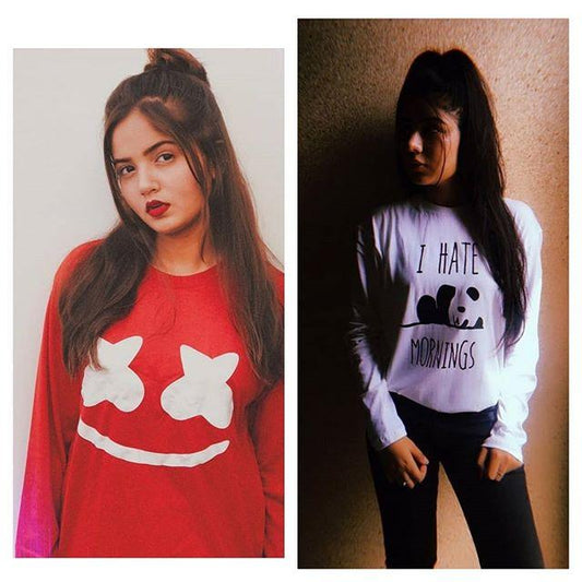 Pack of 2 - Red Marshmellow Old and White I Hate Mornings Printed T - shirt For Womens - DENIMS - Tops & T - Shirts - 