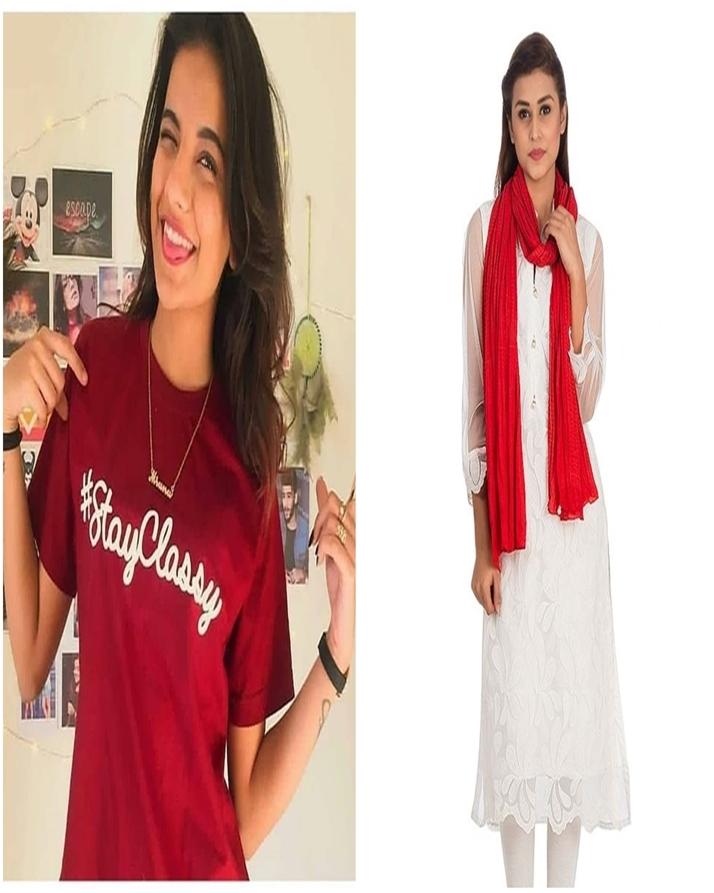 Pack of 2 - Red Printed T - Shirt With Red Cotton Stole - DENIMS - Tops & T - Shirts - 