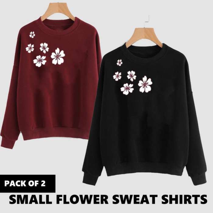 PACK OF 2 SIDE FLOWER PRINTED SWEAT SHIRTS - DENIMS - Hoodies & Sweatshirts - 