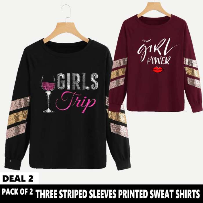 PACK OF 2 THREE STRIPED SLEEVES PRINTED SWEAT SHIRTS - DENIMS - Hoodies & Sweatshirts - 