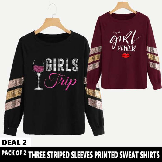 PACK OF 2 THREE STRIPED SLEEVES PRINTED SWEAT SHIRTS - DENIMS - Hoodies & Sweatshirts - 