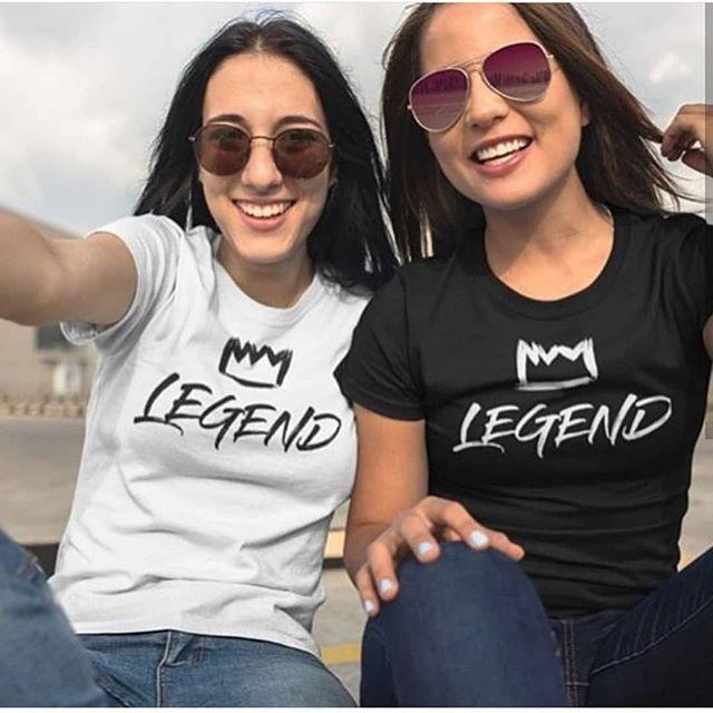 Pack Of 2 - White and Black Legends Cotton Printed T - Shirts For Women - DENIMS - Tops & T - Shirts - 