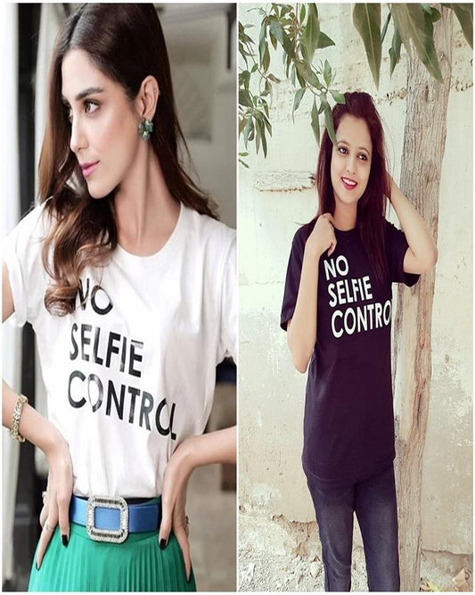 Pack Of 2 - White and Black No Selfie Printed Tshirt For Women - DENIMS - Tops & T - Shirts - 
