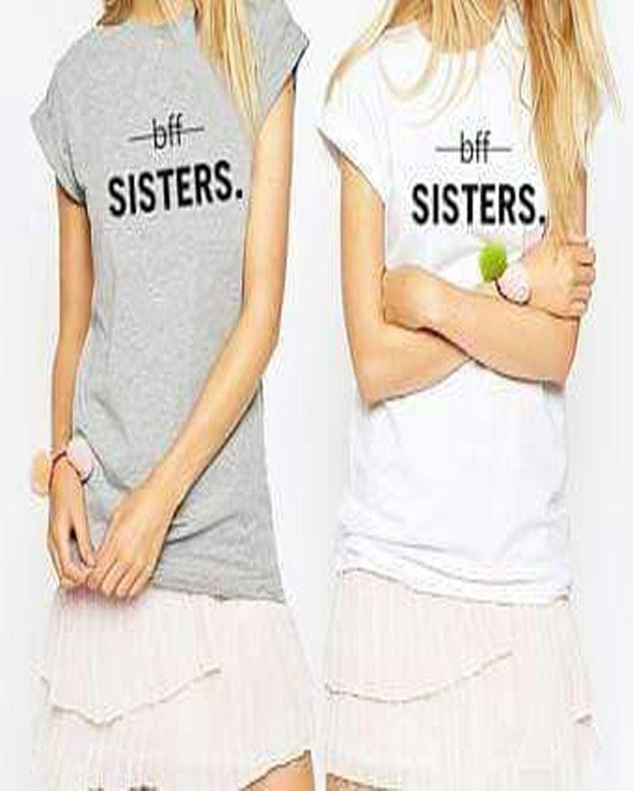 Pack Of 2 - White and Heather Grey Bff Sisters Cotton Printed T - Shirts - DENIMS - Tops & T - Shirts - 