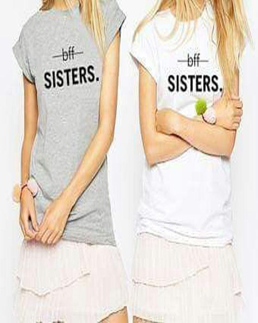 Pack Of 2 - White and Heather Grey Bff Sisters Cotton Printed T - Shirts - DENIMS - Tops & T - Shirts - 