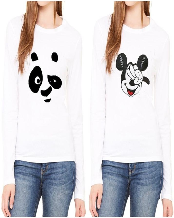 Pack Of 2 - White Cotton Printed T - Shirts For Women - DENIMS - Tops & T - Shirts - 