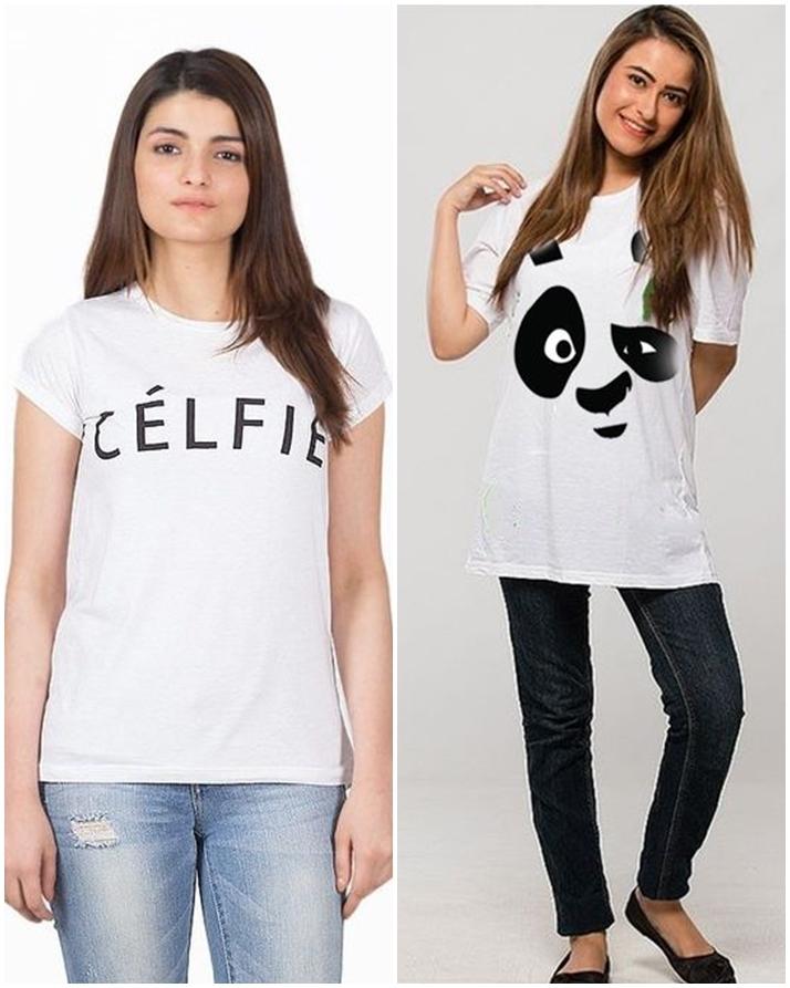 Pack Of 2 - White Cotton Printed Tshirt For Women - DENIMS - Tops & T - Shirts - 