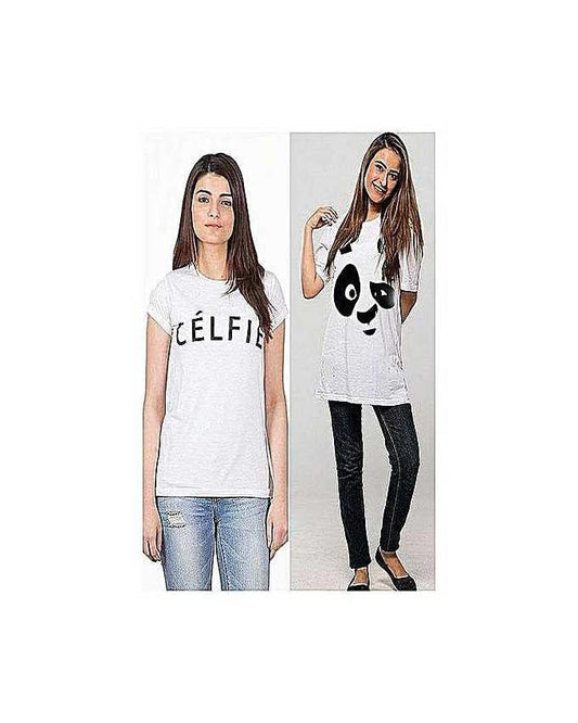 Pack of 2 White Cotton Printed Tshirts For Women - DENIMS - Tops & T - Shirts - 