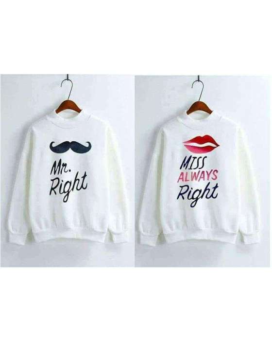 PACK OF 2 WHITE MR RIGHT AND MRS ALWAYS RIGHT SWEATSHIRT FOR COUPLE - DENIMS - Hoodies & Sweatshirts - 