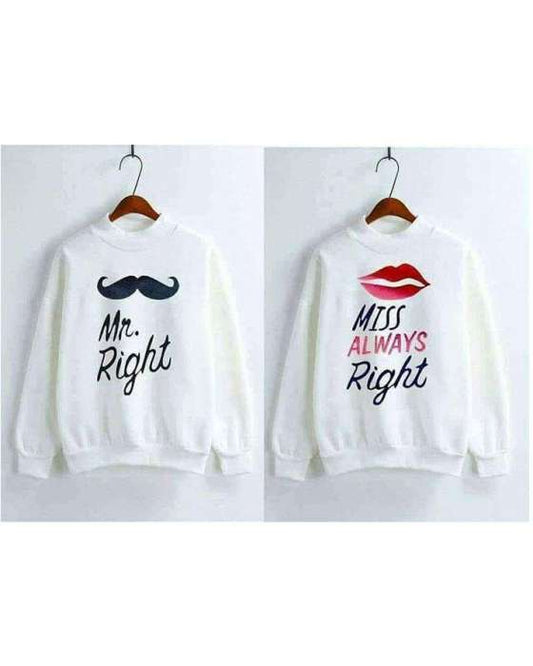 PACK OF 2 WHITE MR RIGHT AND MRS ALWAYS RIGHT SWEATSHIRT FOR COUPLE - DENIMS - Hoodies & Sweatshirts - 