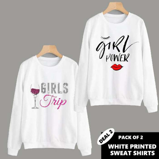 PACK OF 2 WHITE PRINTED SWEAT SHIRTS ( DEAL 2 ) - DENIMS - Hoodies & Sweatshirts - 