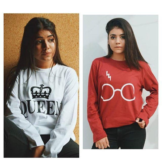 Pack of 2 - White Queen and Red Harry Glasses Printed T - Shirt For Women - DENIMS - Tops & T - Shirts - 