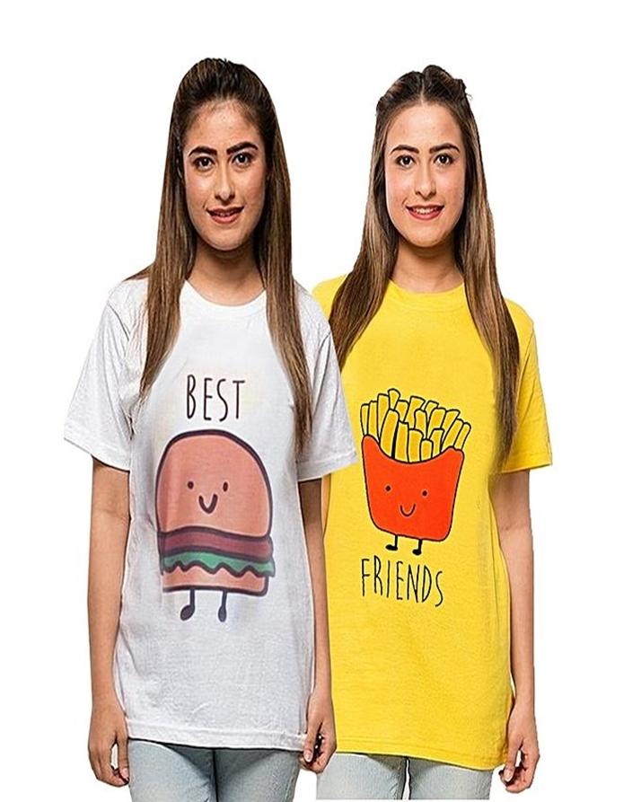 Pack Of 2 - WhiteYellow Best Friends Printed T - Shirts - DENIMS - Tops & T - Shirts - 