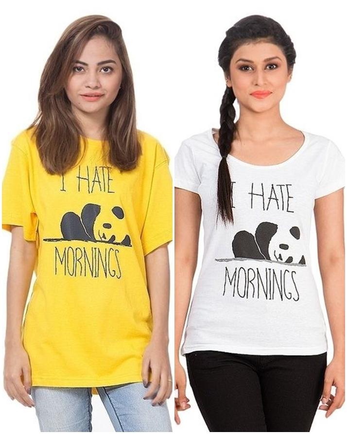 Pack of 2 - Yellow and White Printed T - Shirt For Her - DENIMS - Tops & T - Shirts - 