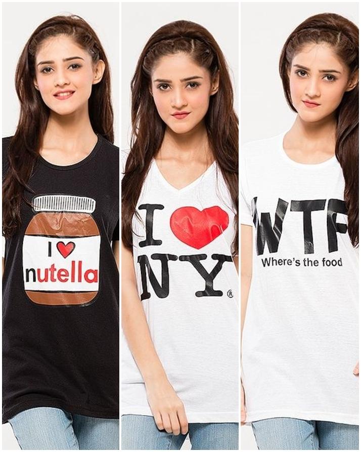 Pack of 3 - Black and White Printed T - Shirt For Her - DENIMS - Tops & T - Shirts - 