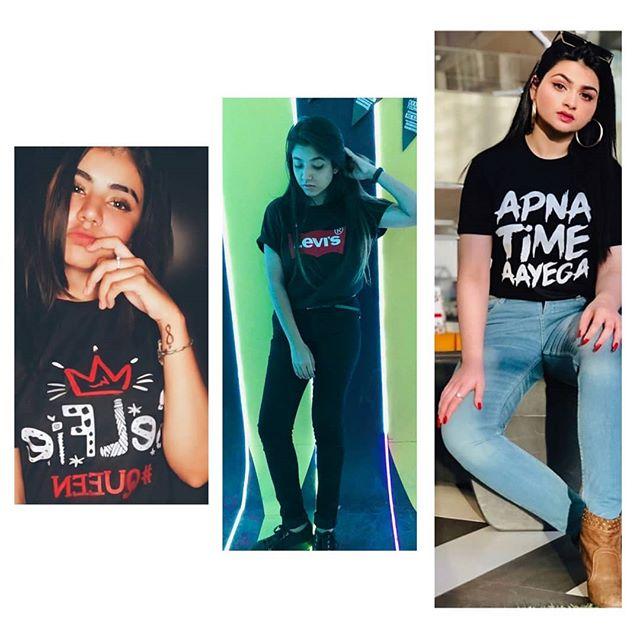 Pack of 3 - Black Selfie Queen Black Livis Black Apna Time Ayega Cotton T - Shirt - DENIMS - Tops & T - Shirts - 