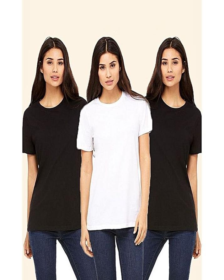Pack of 3 - BlackBlack and White Plain T - Shirts For Her - DENIMS - Tops & T - Shirts - 