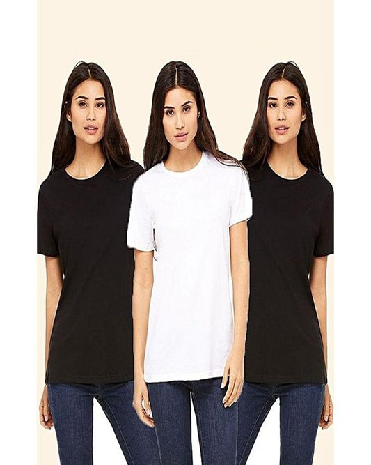 Pack of 3 - BlackBlack and White Plain T - Shirts For Her - DENIMS - Tops & T - Shirts - 