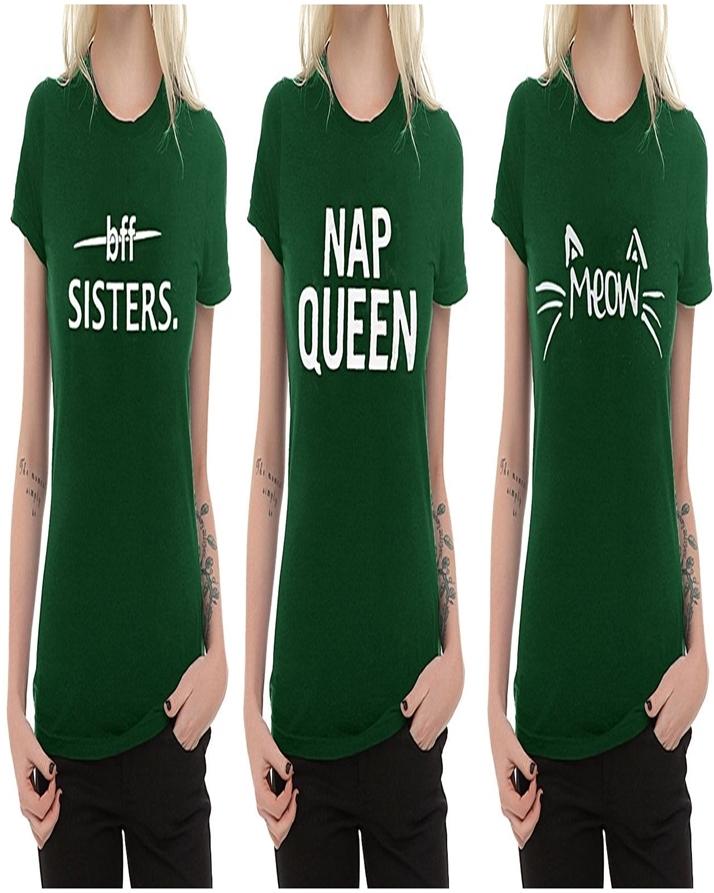 Pack Of 3 - Green Cotton Printed Tshirt For Women - DENIMS - Tops & T - Shirts - 