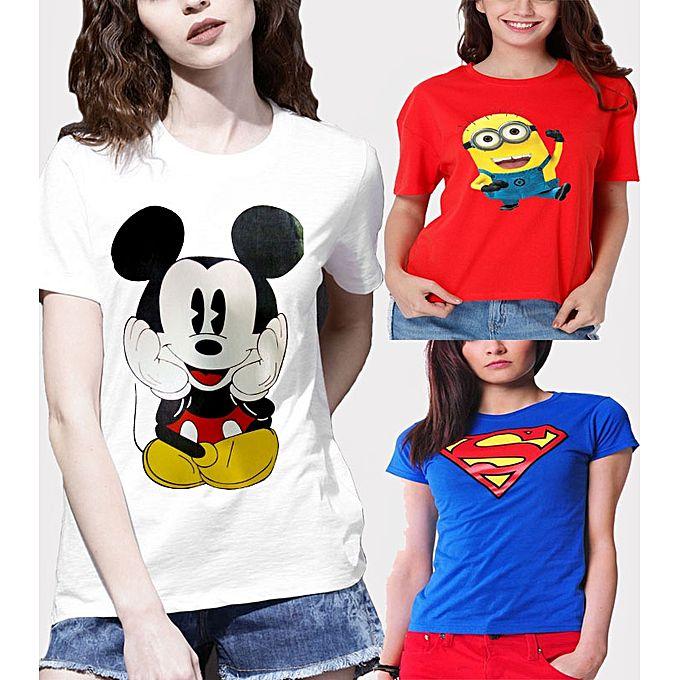 Pack of - 3 Multicolour Cotto Printed Tshirt For Women - DENIMS - Tops & T - Shirts - 