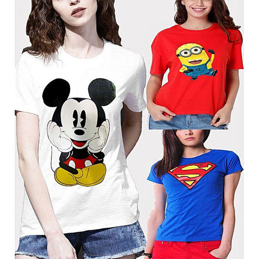 Pack of - 3 Multicolour Cotto Printed Tshirt For Women - DENIMS - Tops & T - Shirts - 