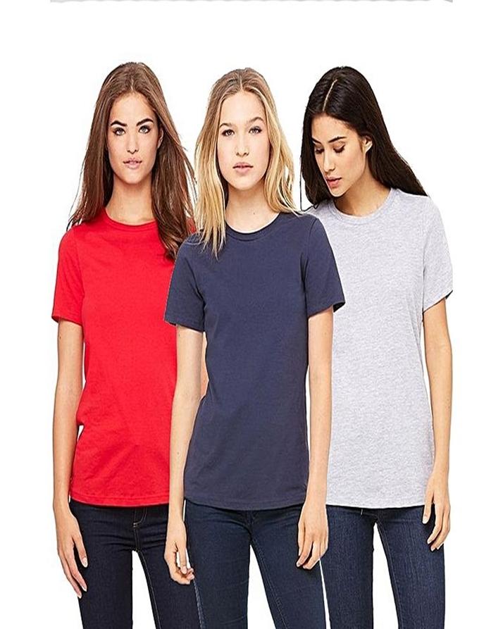 Pack of 3 - RedNavy Blue and Grey Plain T - Shirts For Her - DENIMS - Tops & T - Shirts - 