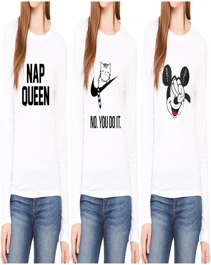 Pack Of 3 - White Cotton Printed T - Shirts For Her - DENIMS - Tops & T - Shirts - 