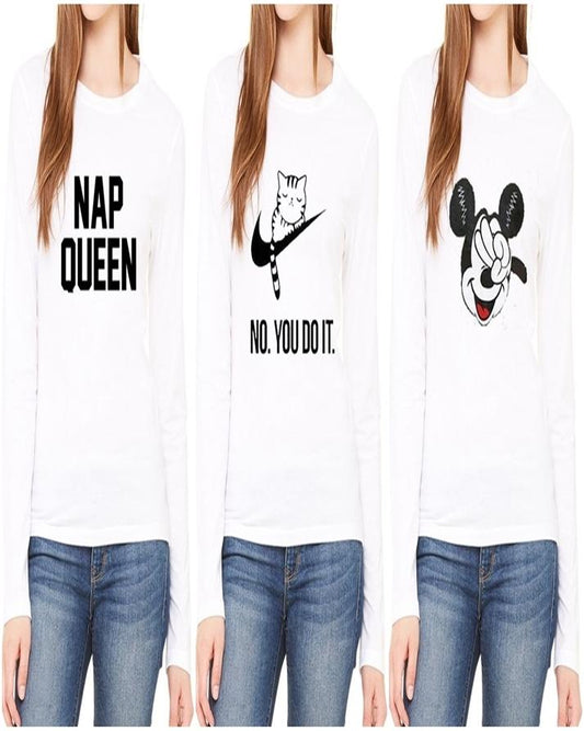 Pack Of 3 - White Cotton Printed T - Shirts For Her - DENIMS - Tops & T - Shirts - 