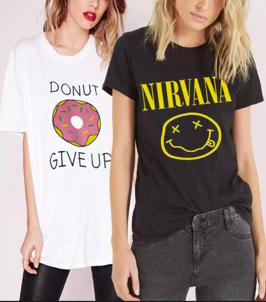 Pack of - Black and White Cotton Printed Tshirts For Women - DENIMS - Tops & T - Shirts - 