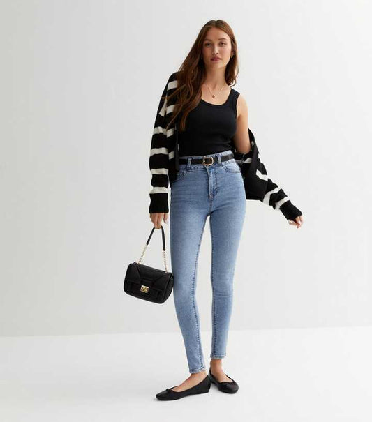 Pale Blue Lift & Shape High Waist Yazmin Skinny Jeans - DENIMS - Jeans - 
