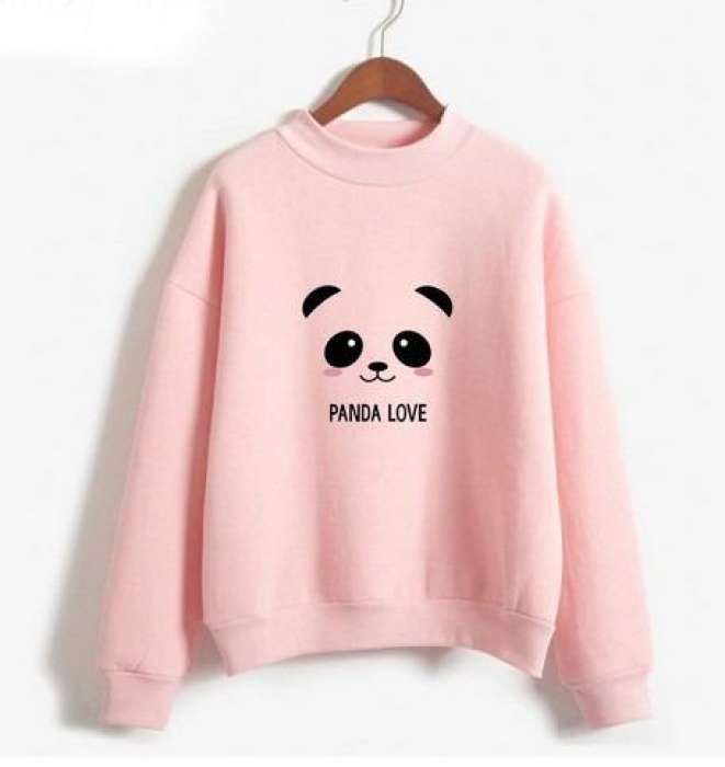 Panda Love Fleece Pullover Pocket Kangaroo Sweatshirt For Women - DENIMS - Hoodies & Sweatshirts - 
